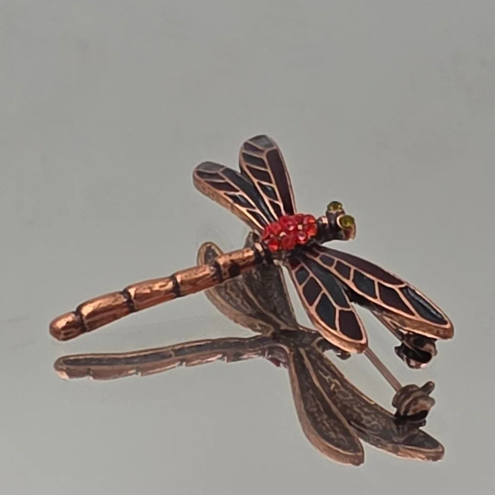 Dragonfly Brooch Womens OS Copper Good Enamel Rhinestone Insect Pin